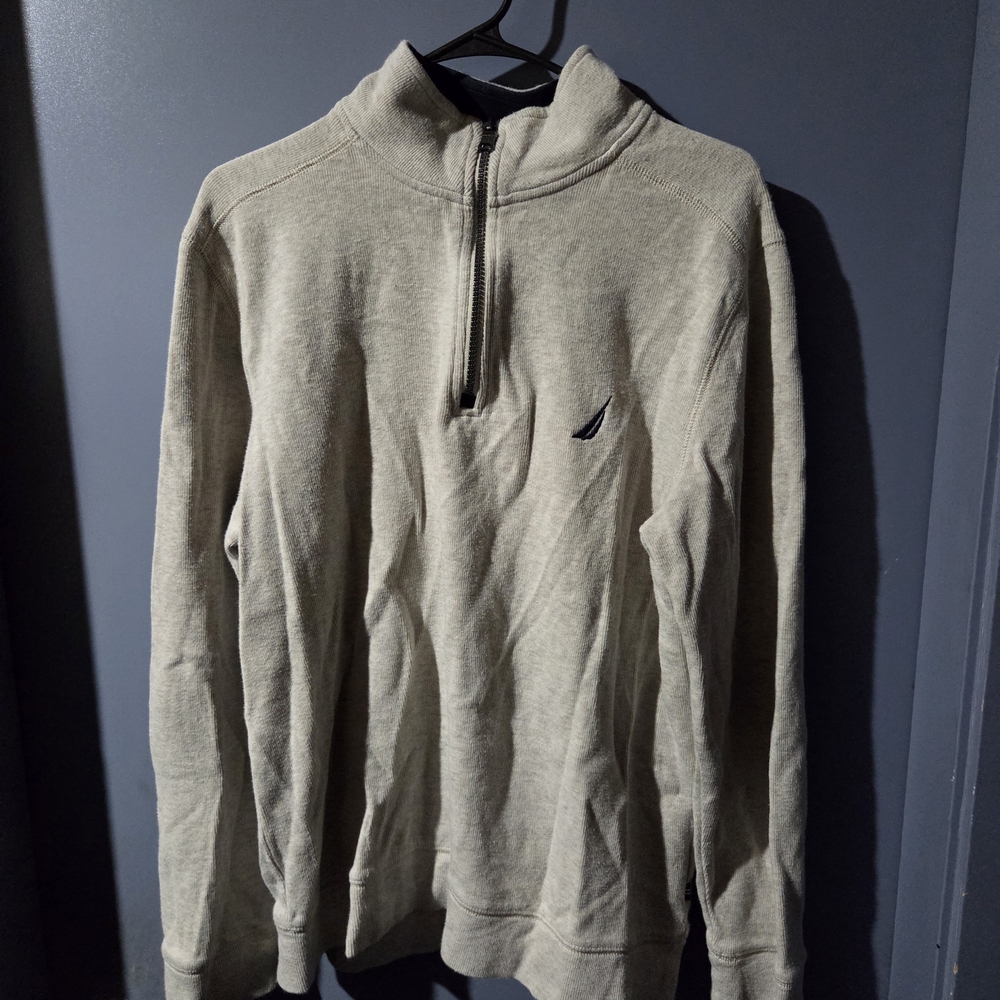 Vintage Nautica Men's Grey Zip-Up Sweater
